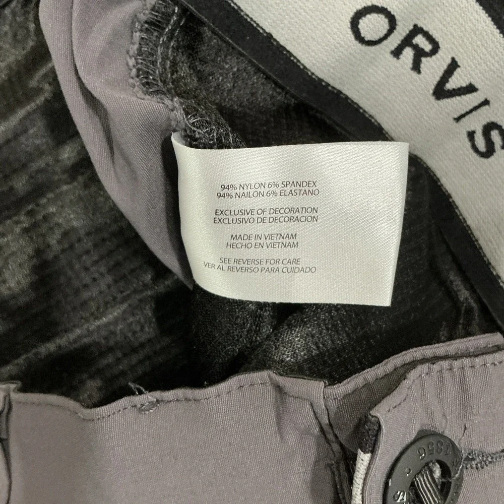 Orvis Hiking Pants Mens 38x32 Flat Front, Gray, Fishing, Outdoor, Gorpcore